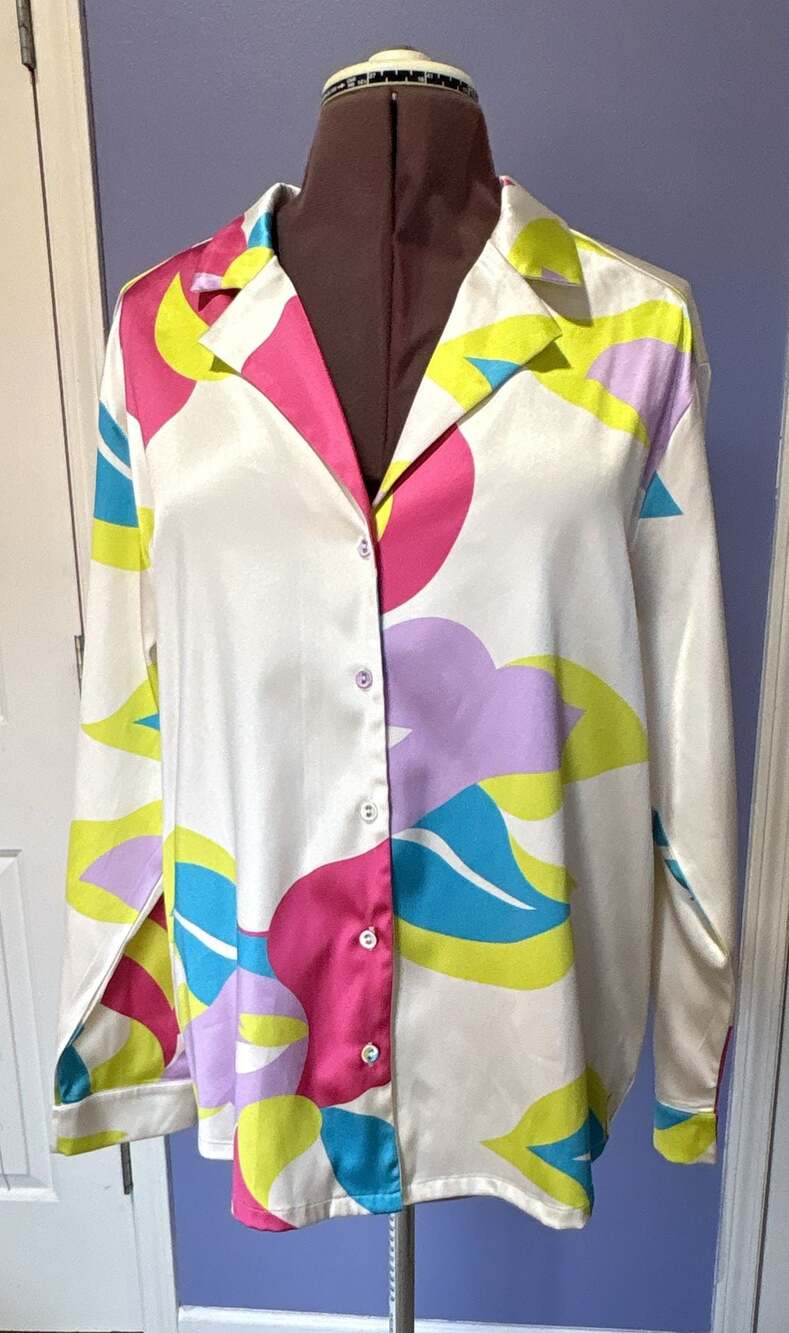 The Drop Multi Abstract Oversized Satin Shirt Size XL